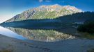 Morning by the Popradske mountain lake (panorama from 6 photos vertically)